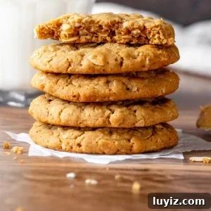 Chewy Peanut Butter Oatmeal Cookies Recipe for Perfect Bakes 8 Peanut butter oatmeal cookies stacked on top of each other