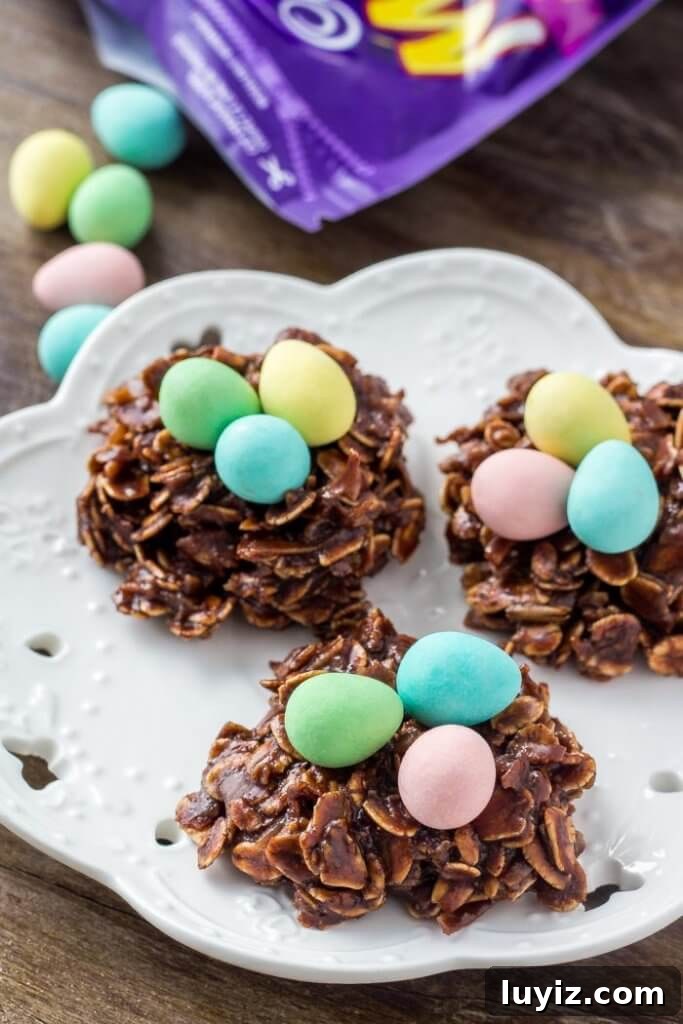 Easter Bird's Nest Cookies Recipe for Spring Celebrations 2 Easter Nest Cookies - easy no bake treats made with mini eggs.