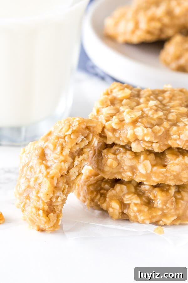 No-Bake Peanut Butter Cookies Recipe That Actually Sticks Together 4 Peanut Butter No Bake Cookies - filled with oatmeal, only 6 ingredients and so easy