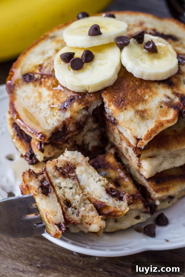 Fluffy Banana Chocolate Chip Pancakes Recipe 6 Learn how to make extra fluffy banana pancakes with chocolate chips