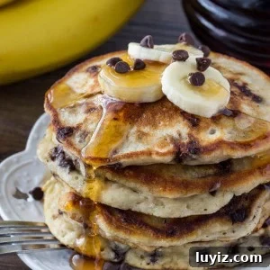 Extra fluffy banana chocolate chip pancakes - like banana bread in pancake form!
