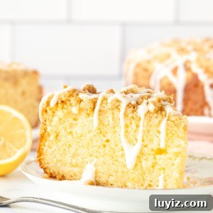 Moist Lemon Coffee Cake Recipe with Zesty Glaze 8 Slice of lemon coffee cake