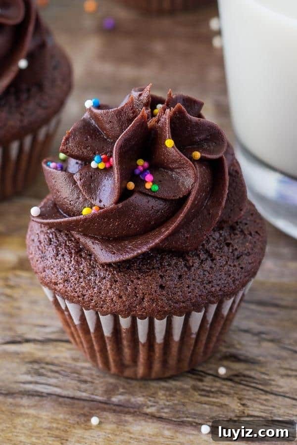 Mini Chocolate Cupcakes Recipe for Moist, Bite-Sized Treats 2 These mini chocolate cupcakes are moist, deliciously fudgy and topped with a swirl of chocolate frosting. Learn all the secrets to making perfect miniature cupcakes.