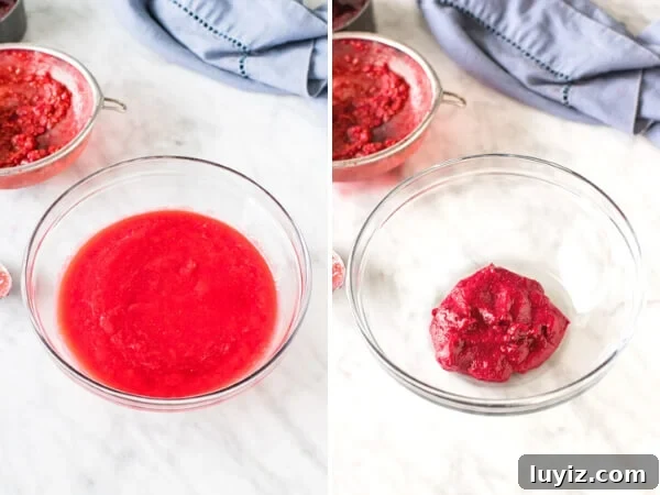 Lemon Raspberry Cupcakes Recipe — Zesty Citrus & Fresh Berries 4 Raspberry puree before and after being reduced.