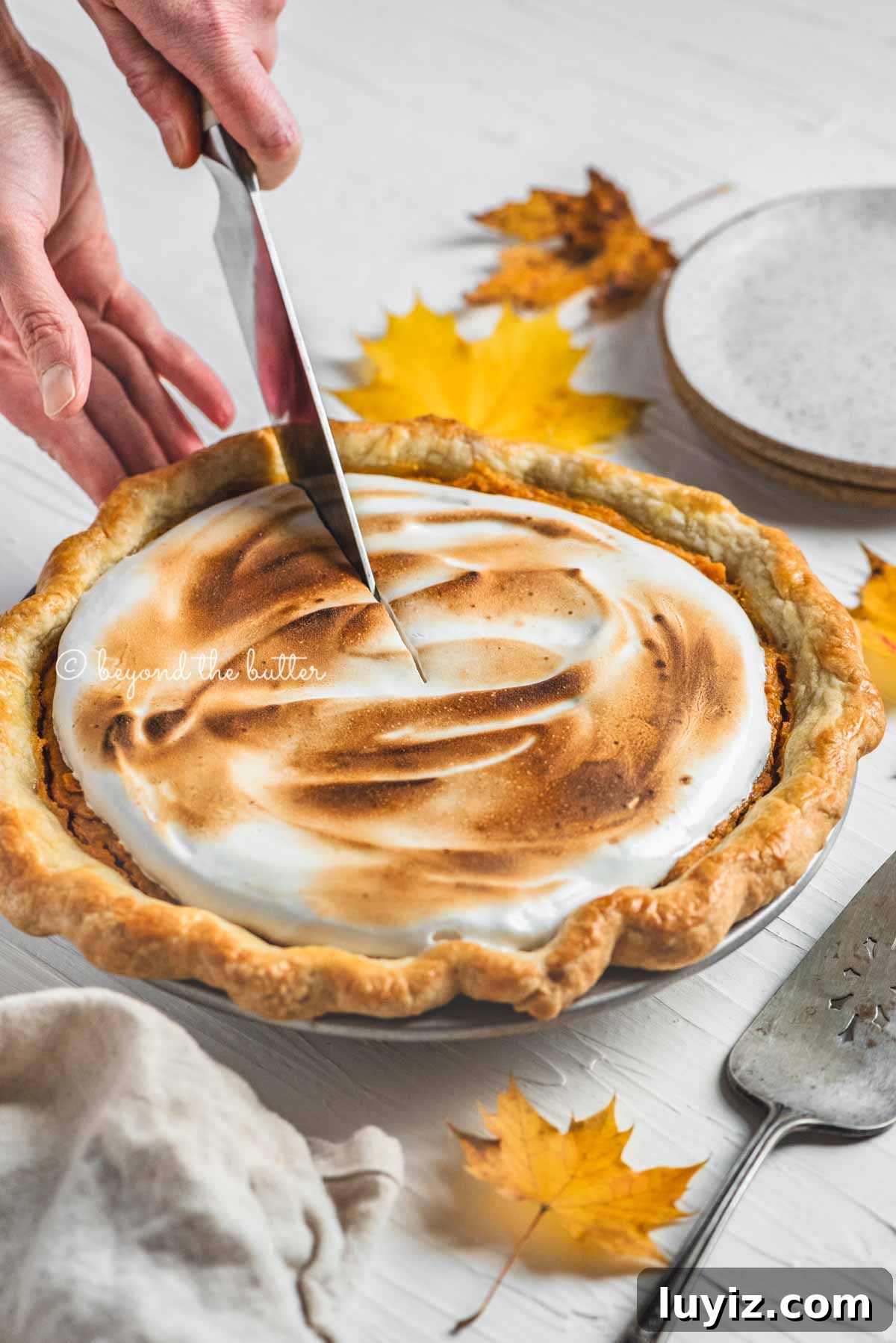 Brown Sugar Sweet Potato Pie Recipe — Classic Southern Dessert 5 Cutting into the sweet potato pie