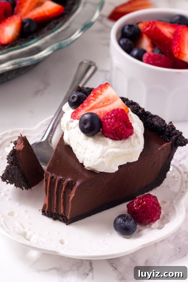 Creamy No-Bake Chocolate Pie Recipe for Quick Dessert 5 Chocolate cream pie is an easy, no bake recipe that's decadent