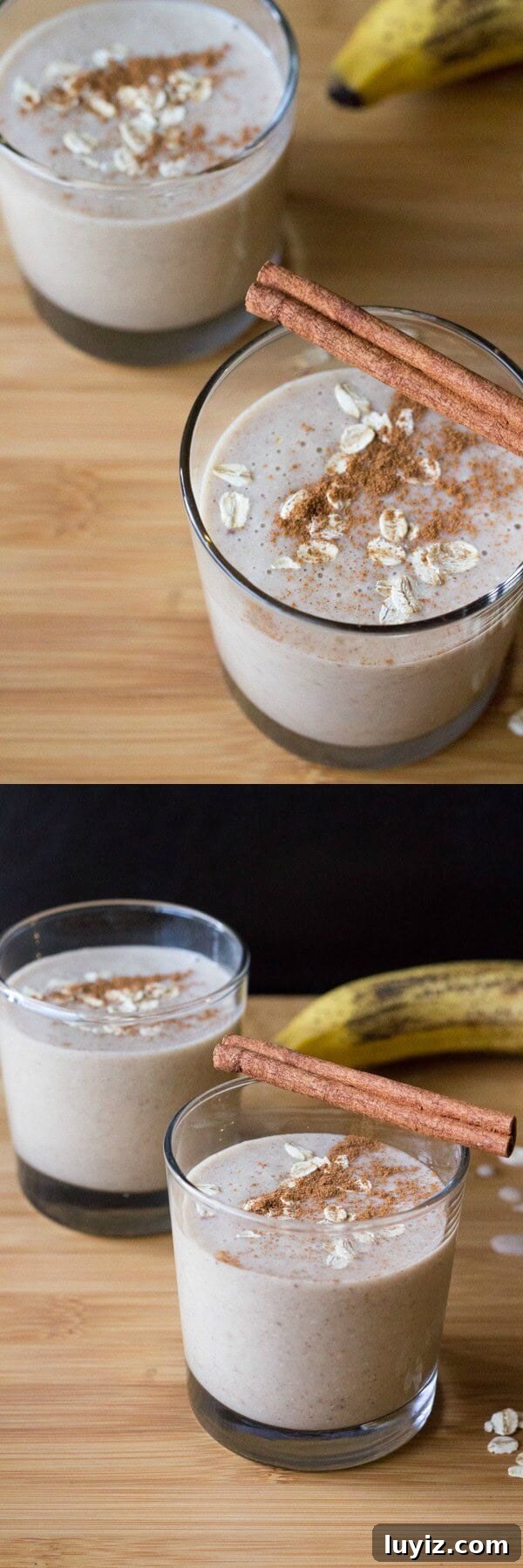 Oatmeal Cookie Smoothie. Super healthy, but it tastes like dessert. All the flavor of your favorite cookies without the dairy, gluten or sugar!