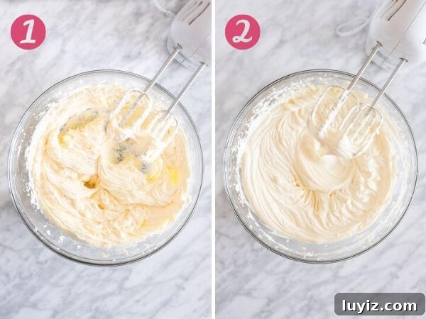 No-Bake Cheesecake Recipe with a Creamy Graham Cracker Crust 5 Collage showing 2 steps for making no-bake cheesecake
