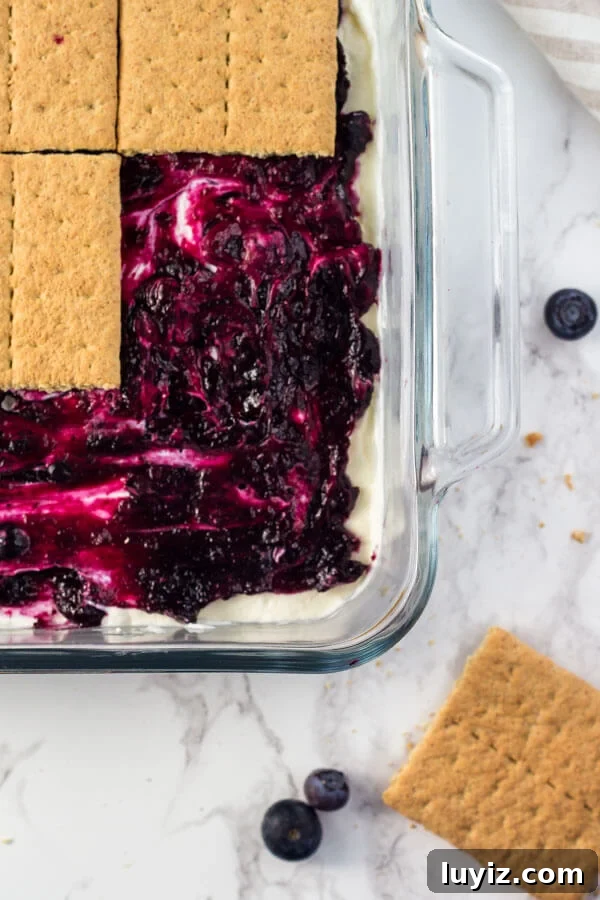 No-Bake Blueberry Cheesecake Icebox Cake Recipe 4 Blueberry Cheesecake Icebox Cake ready to serve.
