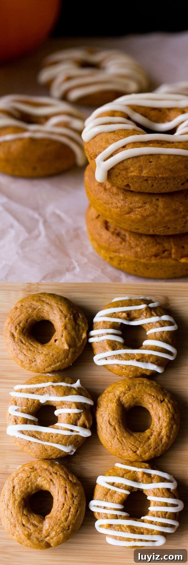 Baked Pumpkin Doughnuts Recipe: Light, Spiced Fall Treat 4 Baked Pumpkin Cake Doughnuts with Cream Cheese Glaze are the perfect fall treat. Ready in 30 minutes from start to finish - try them for breakfast or afternoon coffee!