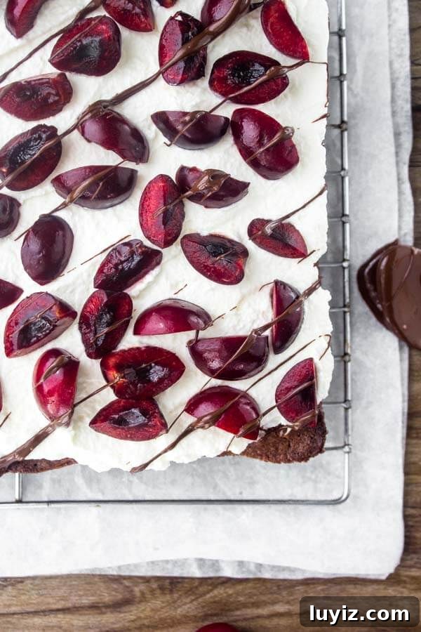 Black Forest Brownies Recipe with Cherry and Chocolate Swirl 3 Black forest brownies are extra fudgy with sweetened whipped cream and fresh cherries.
