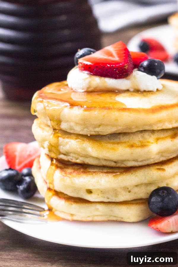 Fluffy Cream Cheese Pancakes with Vanilla and Lemon Zest 2 Cream Cheese Pancakes are the thickest, fluffiest pancakes you'll ever eat. They're just as easy as making traditional breakfast pancakes but 10X fluffier and just as delicious.
