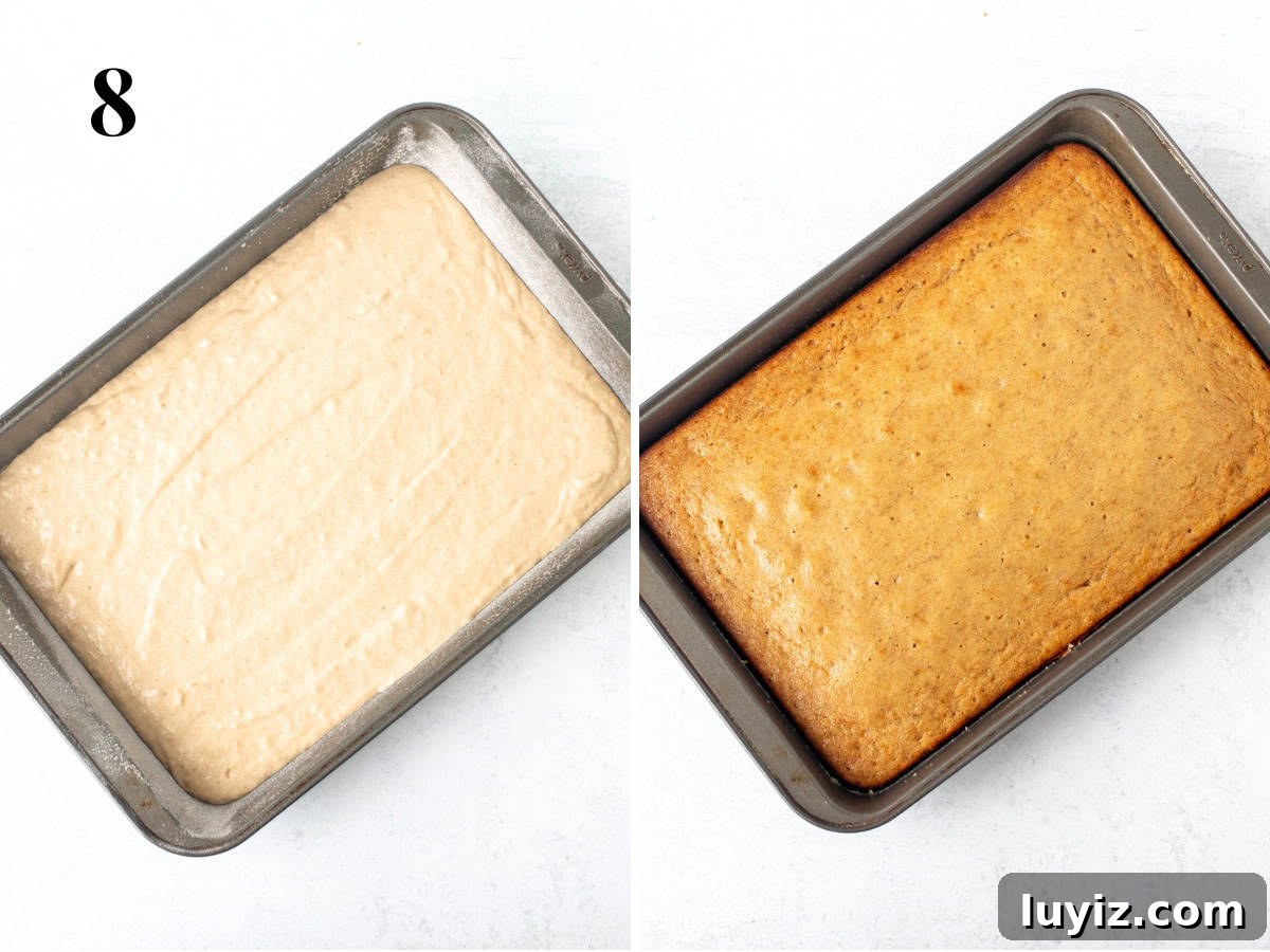 Moist Banana Cake Recipe: Simple Step-by-Step Guide 6 Pan of unbaked banana cake and pan of baked banana cake