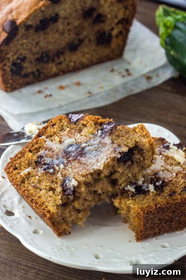 Moist Chocolate Chip Zucchini Bread Recipe with Warm Spices 6 Chocolate Zucchini Bread - adding chocolate chips makes this zucchini bread even more delicious.