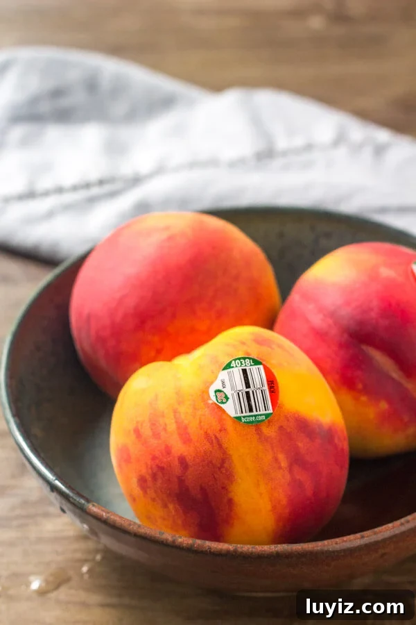Peach Crumble Bars with Buttery Oat Streusel 3 Start with juicy, fresh peaches for making these peach pie crumble bars