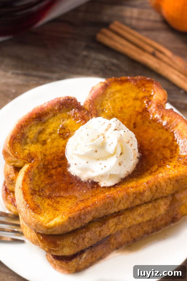 Creamy Pumpkin French Toast Recipe for Fall Brunch 5 Extra fluffy pumpkin french toast has a hint of pumpkin spice & is perfect for fall.