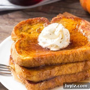 Creamy Pumpkin French Toast Recipe for Fall Brunch 6 This Pumpkin French Toast is extra fluffy, filled with pumpkin spice & tastes amazing drizzled in maple syrup.