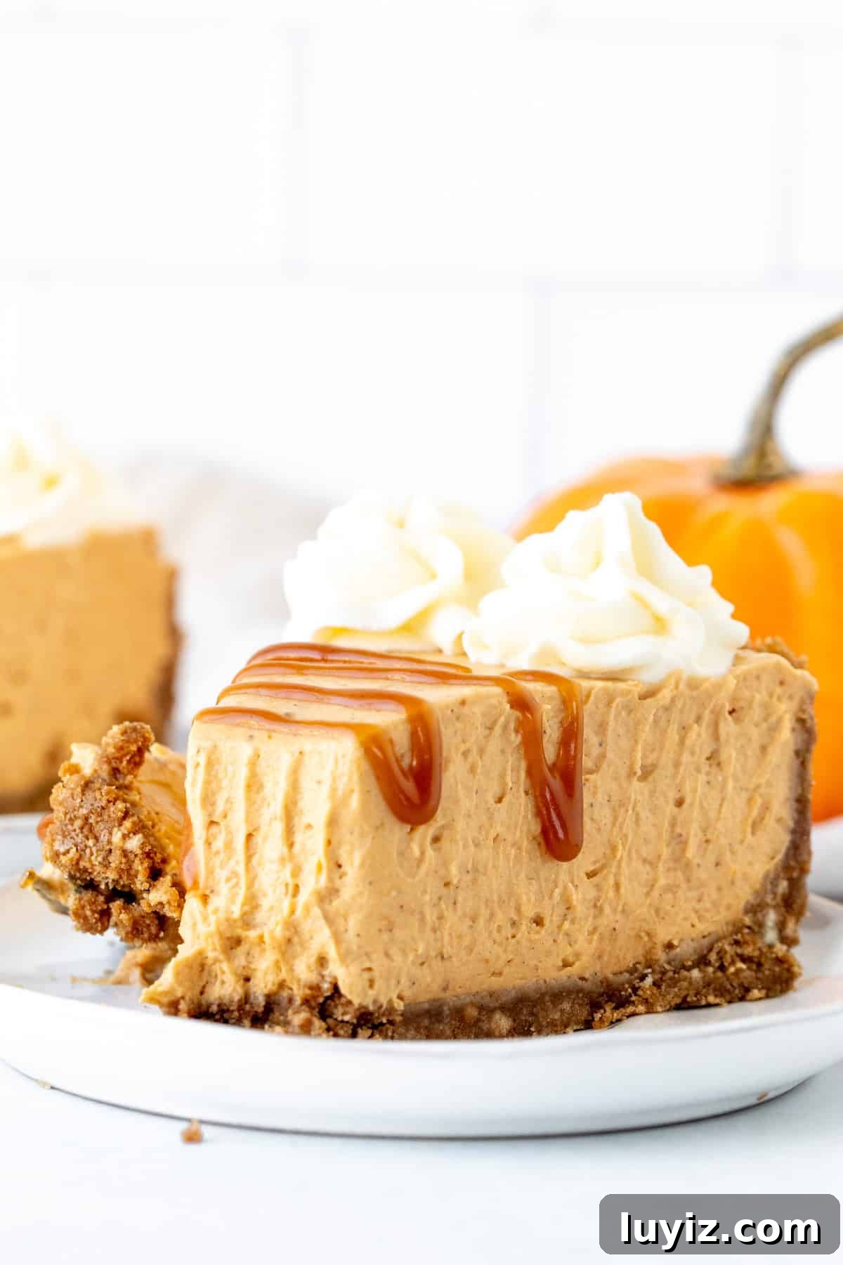 No-Bake Pumpkin Cheesecake Recipe: Creamy Fall Dessert in Minutes 9 Slice of no bake pumpkin cheesecake with a bite taken out