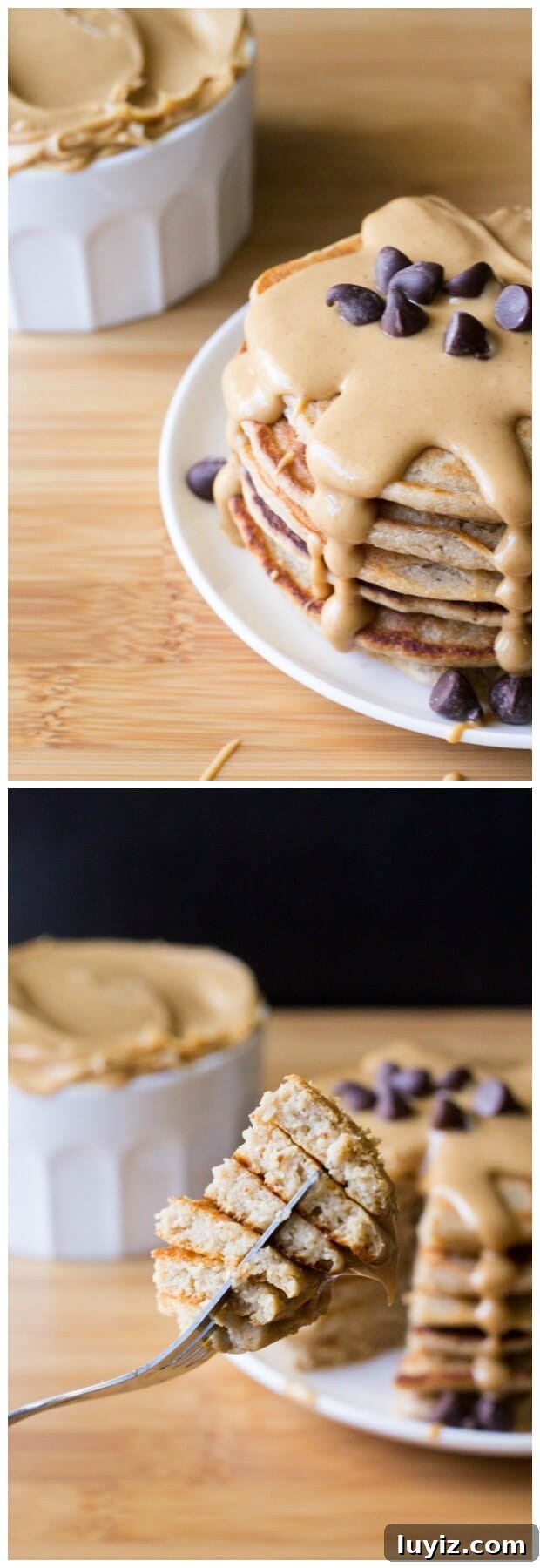 Stack of peanut butter pancakes