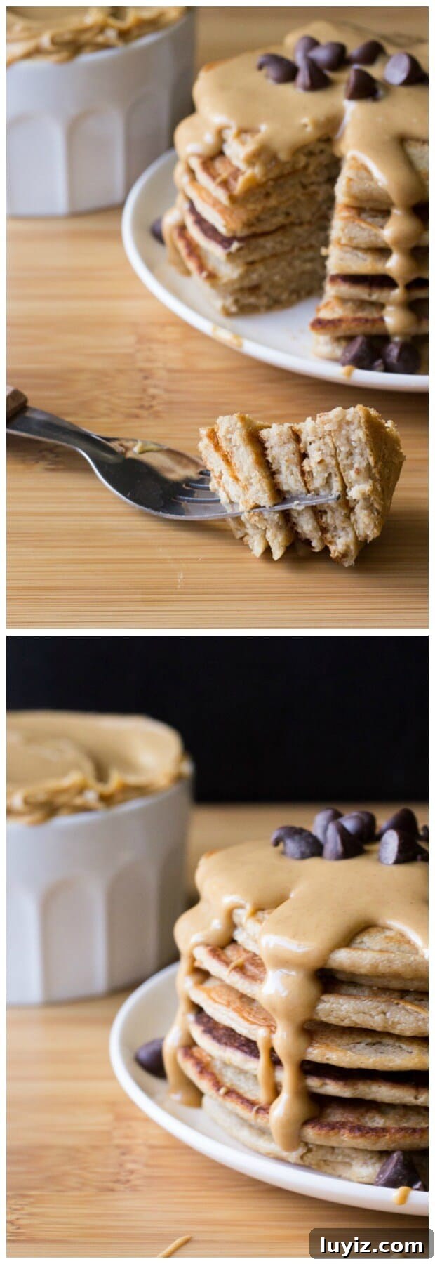 Peanut butter pancakes with toppings