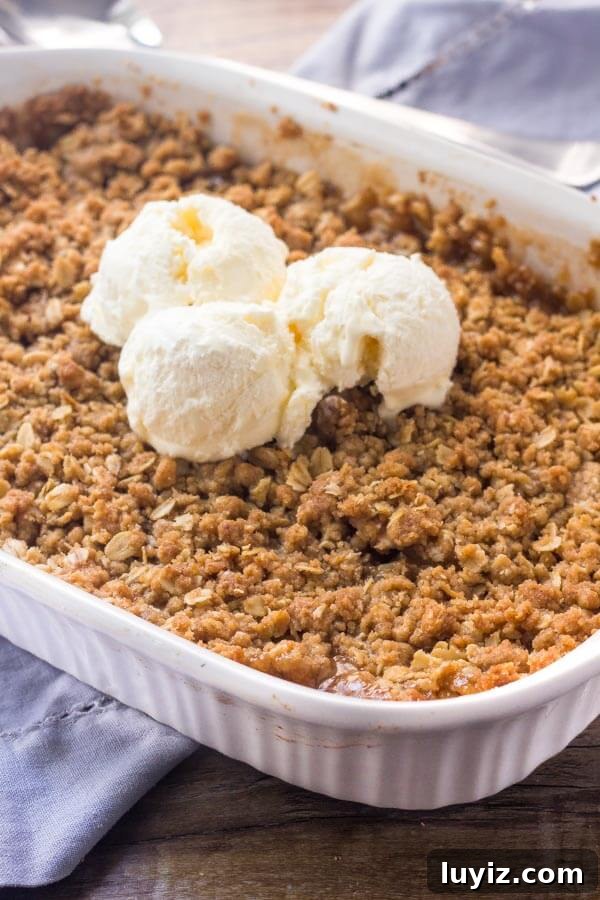 Classic Warm Apple Crisp Recipe for Fall Desserts 3 Easy apple crisp is made with simple pantry ingredients and fresh apples. Top it with ice cream for the perfect treat.