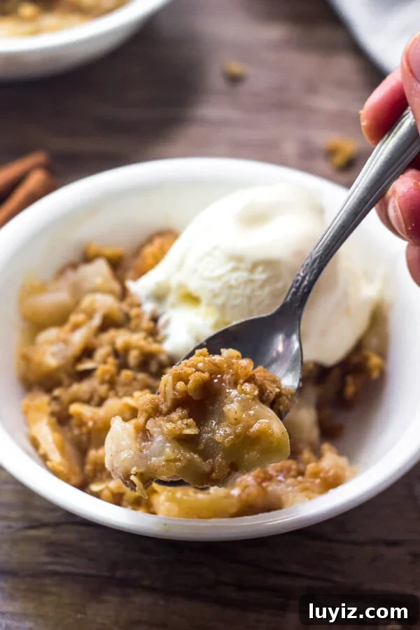 Classic Warm Apple Crisp Recipe for Fall Desserts 6 Apple crisp recipe is so easy to make and filled with delicious cinnamon apples.