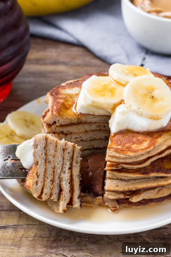 10-Minute Peanut Butter Banana Pancakes Recipe 6 Peanut Butter Banana Pancakes are an easy, healthy breakfast.