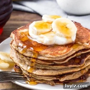 These 10 Minute Peanut Butter Banana Pancakes are the perfect, easy pancake recipe. Only 4 ingredients and so delicious