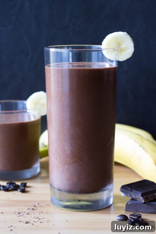 Skinny Mocha Smoothie. Dairy free, vegan & no refined sugars - skip the coffee shop and make this guilt-free, totally delicious mocha instead!