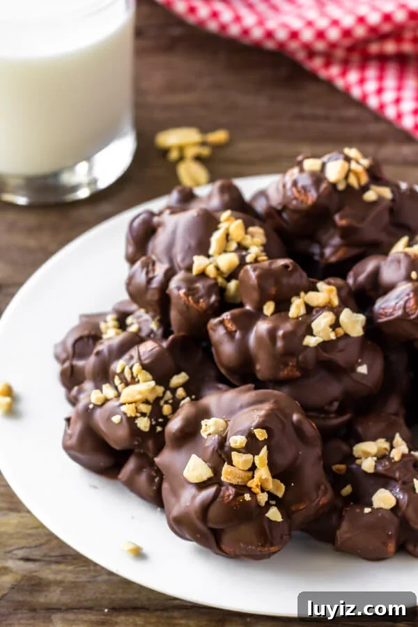Classic Rocky Road Candy Recipe: Chocolate, Marshmallow & Nuts 2 Clusters of crunchy peanuts, gooey marshmallows and creamy milk chocolate make this Rocky Road Candy impossible to resist.