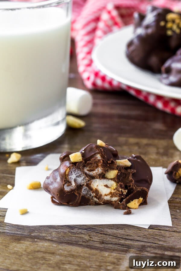 Classic Rocky Road Candy Recipe: Chocolate, Marshmallow & Nuts 5 Rocky road candy has clusters of chocolate, peanuts & marshmallows.