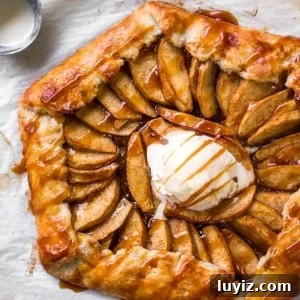 This caramel apple galette has flaky pastry, sweet apples, and salted caramel sauce. Easier than making apple pie, and even more delicious.