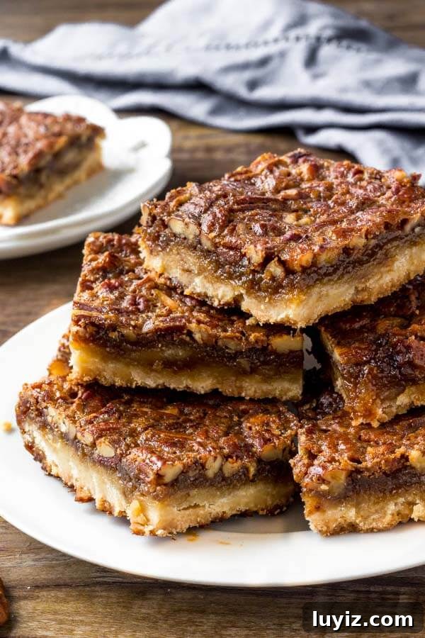 Decadent Pecan Pie Bars Recipe for Parties and Gifting 2 Easy pecan pie bars have a buttery crust, butterscotch flavor & tons of chopped pecans.