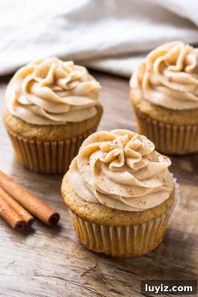 Spice Cake Cupcakes with Cinnamon Cream Cheese Frosting 3 Spice cake cupcakes are moist and flavorful with a deliciously delicate crumb.