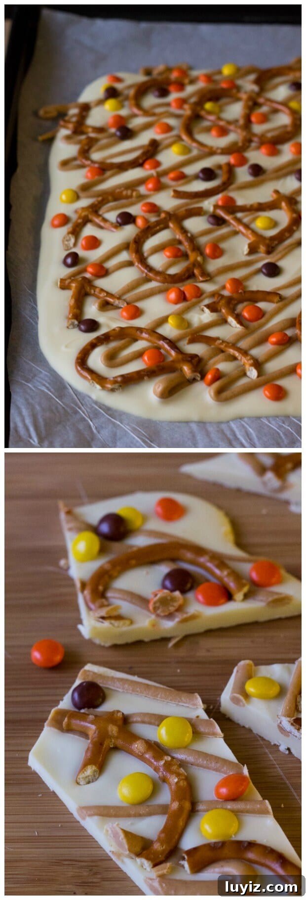 Halloween Peanut Butter Pretzel Bark Recipe — Spooky Sweet & Salty Treat 3 Salty & Sweet Halloween Peanut Butter Pretzel Bark. Completely addictive - this super easy recipe is a total crowd favorite!