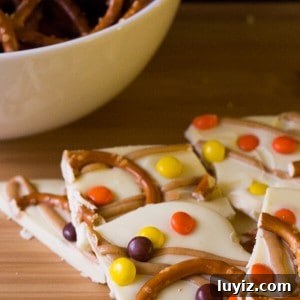 Halloween Peanut Butter Pretzel Bark Recipe — Spooky Sweet & Salty Treat 5 Salty & Sweet Halloween Peanut Butter Pretzel Bark. Completely addictive - this super easy recipe is a total crowd favorite!