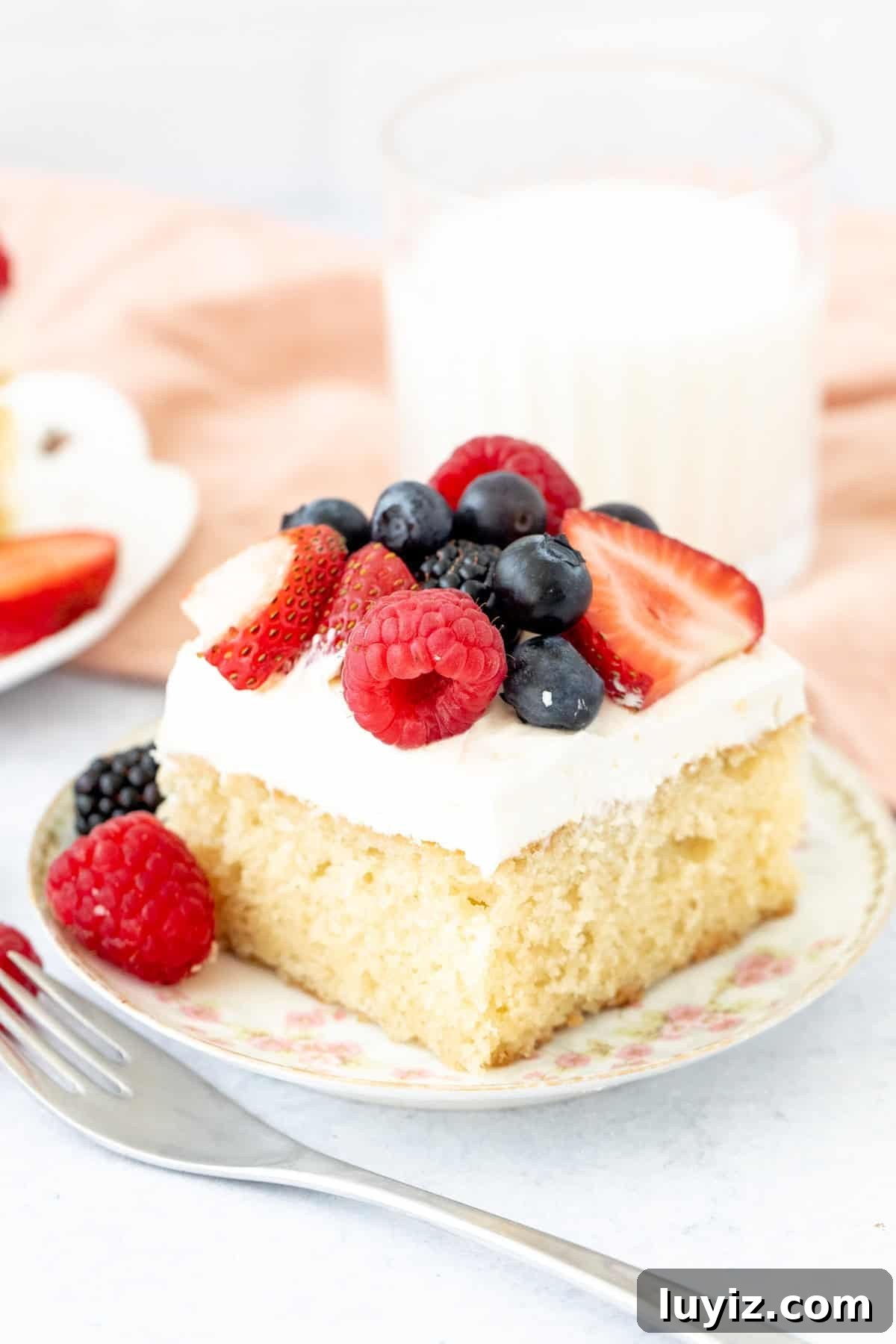 Berries & Cream Sheet Cake Recipe: Light, Fresh Dessert for Gatherings 2 slice of vanilla cake topped with whipped cream and fresh berries