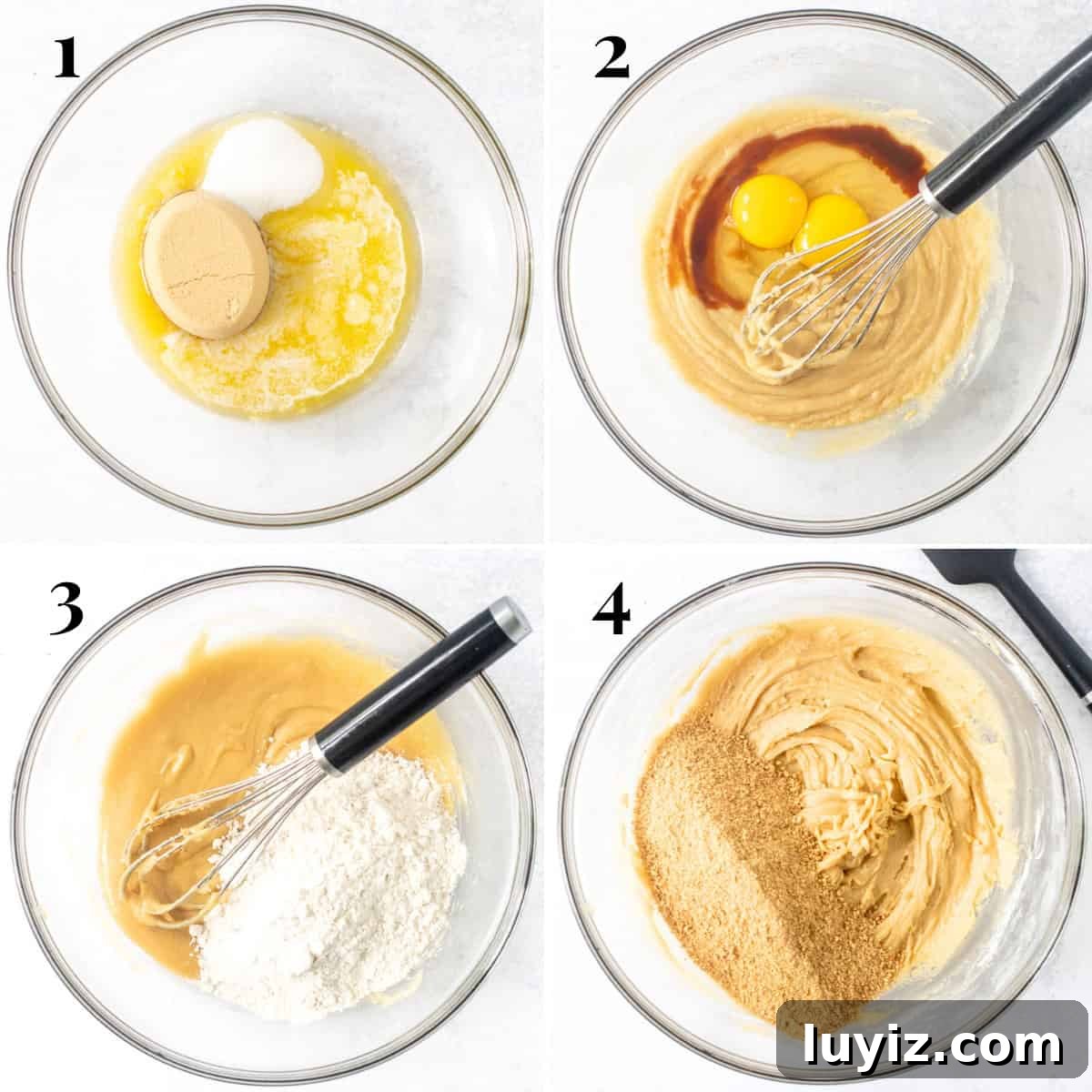 4 step process of making s'more cookie dough bars