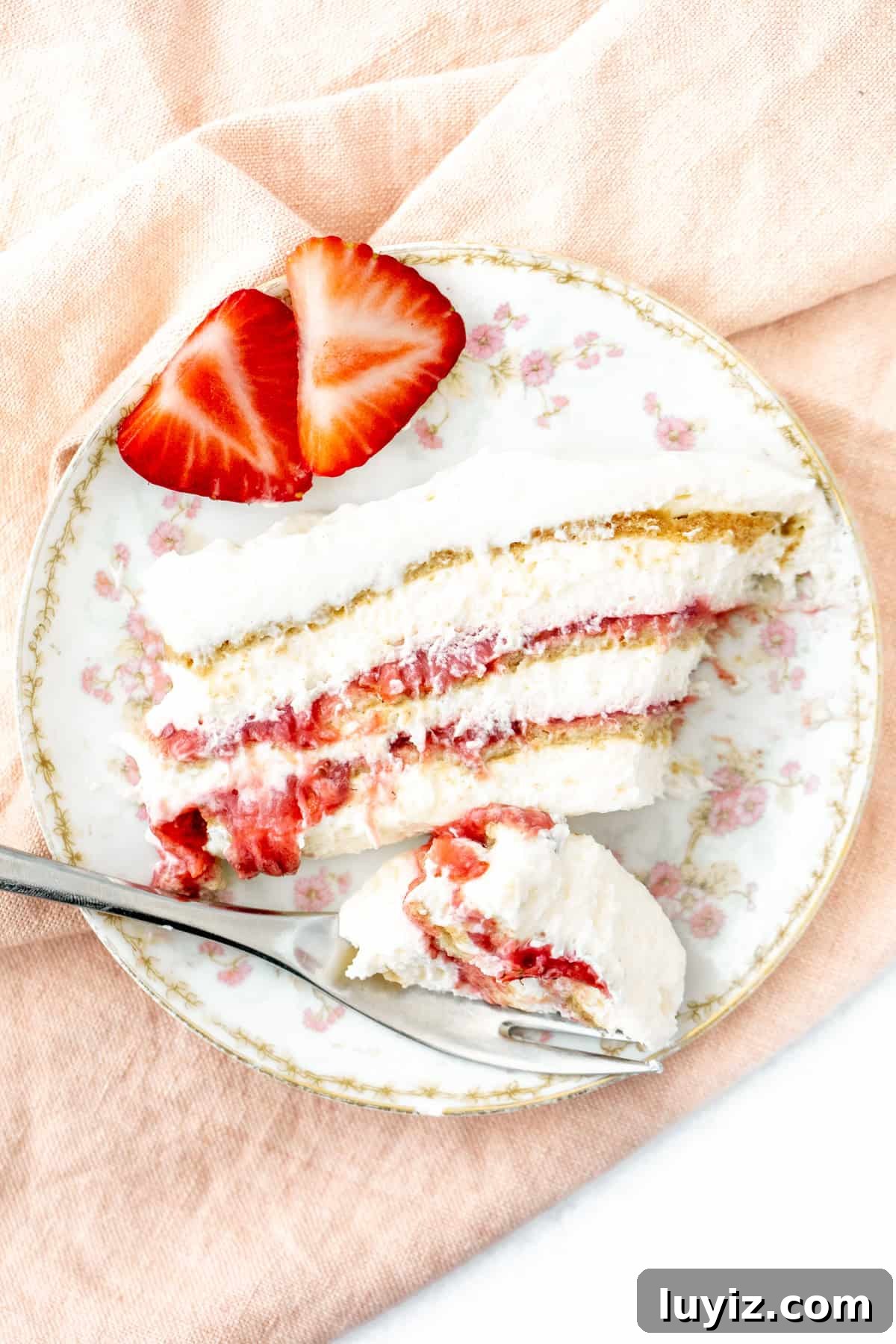 Slice of strawberry cheesecake icebox cake