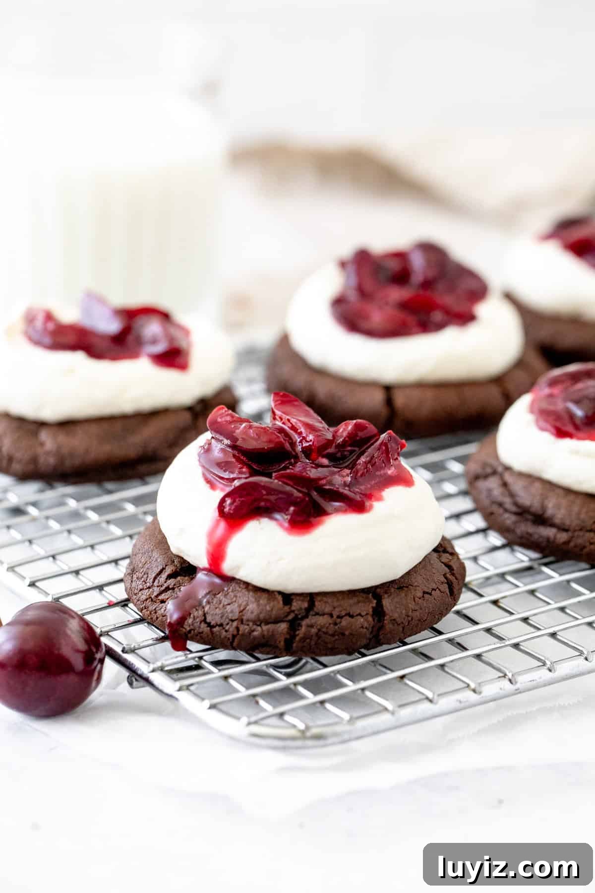 Black Forest Cherry Chocolate Cookies Recipe 2 black forest cookies on a cooling rack