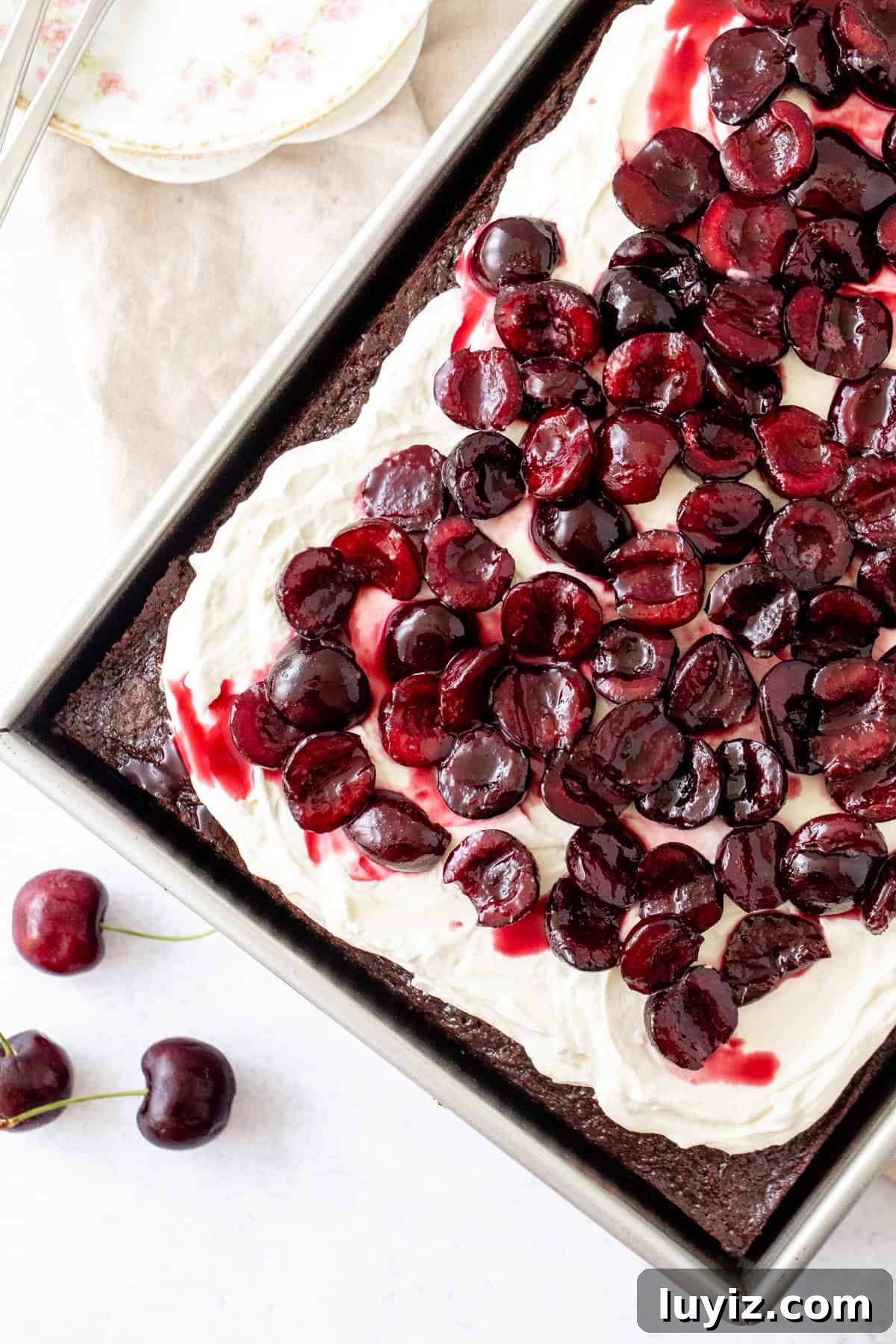 Single layer black forest cake, in a 9x13 inch cake pan