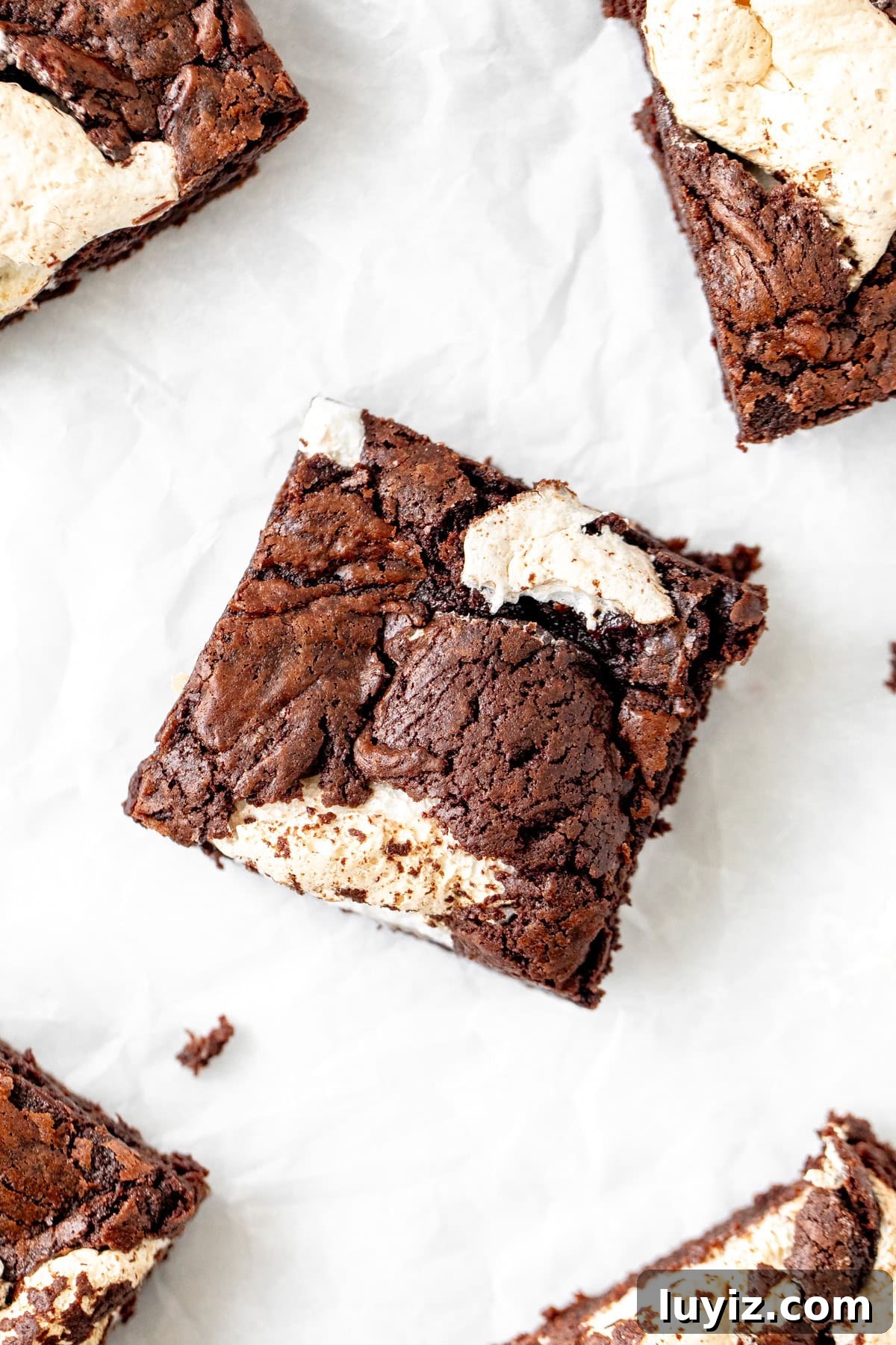 Marshmallow brownies, cut into squares