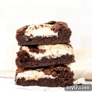 Stack of three marshmallow brownies